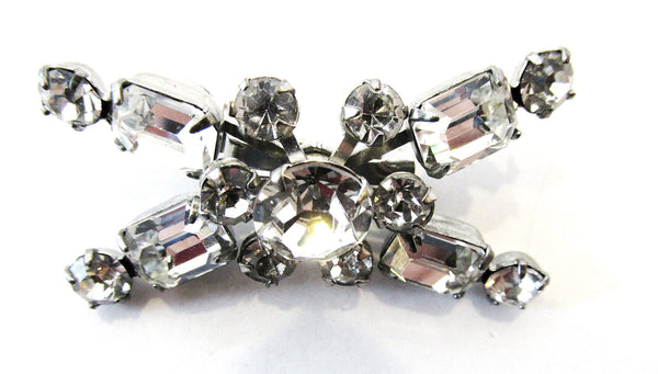 Vintage 1950s Clear Rhinestone and Silver-Toned Geometric Pin - Front