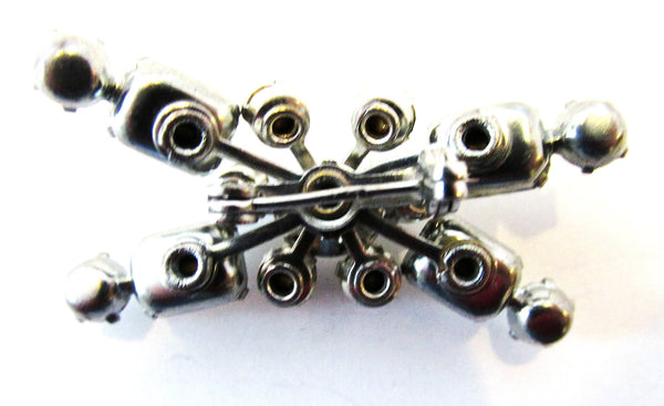 Vintage 1950s Clear Rhinestone and Silver-Toned Geometric Pin - Back