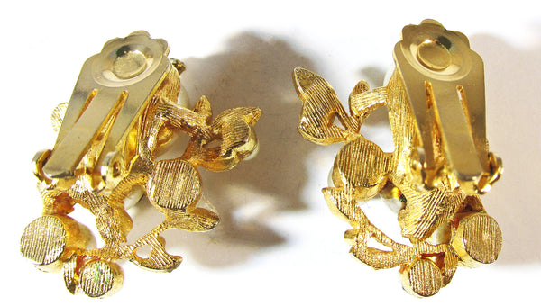 Vintage 1950s Pearl and Clear Rhinestone Necklace and Earrings Set - Earring Backs