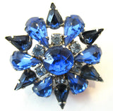 Vintage 1950s Mid-Century Light and Dark Blue Rhinestone Pin - Front