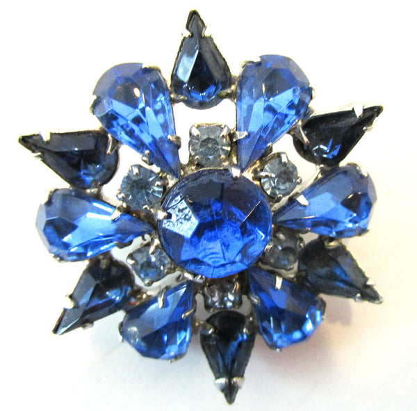 Vintage 1950s Mid-Century Light and Dark Blue Rhinestone Pin - Front