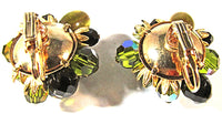 Vintage 1960 Green and Black Crystal and Olivine Bead Clip-On Earrings - Back - Thumbnail