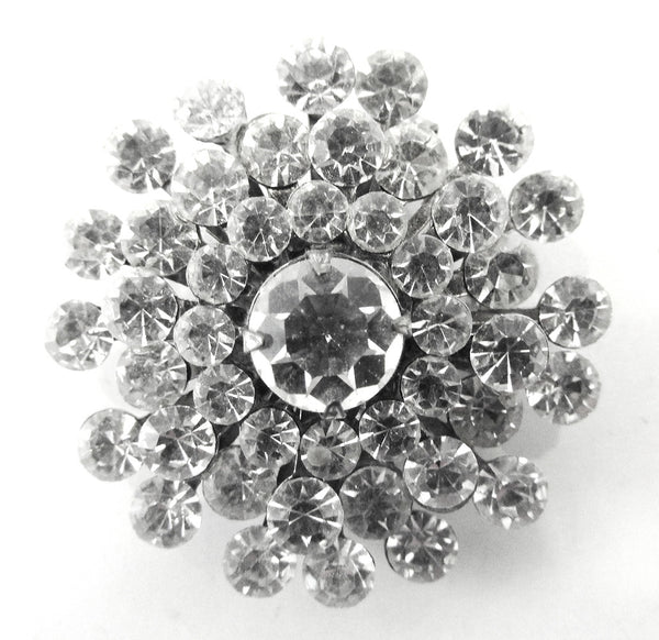 Vintage 1950s Mid-Century Clear Rhinestone Silver-Toned Pin/Pendant - Front