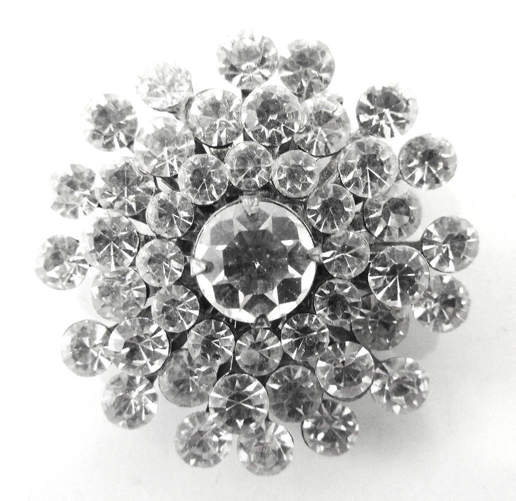 Vintage 1950s Mid-Century Clear Rhinestone Silver-Toned Pin/Pendant - Front