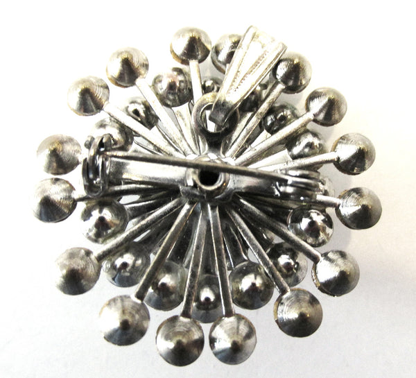 Vintage 1950s Mid-Century Clear Rhinestone Silver-Toned Pin/Pendant - Back