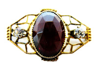 Antique 1920s Art Deco Ruby and Clear Rhinestone and Brass Pin - Front - Thumbnail