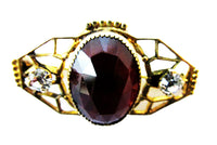 Antique 1920s Art Deco Ruby and Clear Rhinestone and Brass Pin - Front - Thumbnail