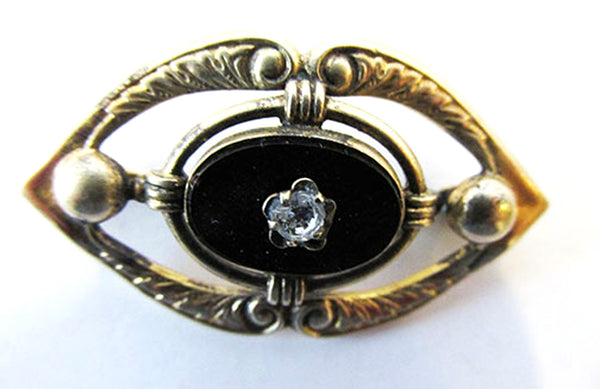 Coro Rare “R” Mark Vintage 1920s Art Deco Onyx Rhinestone Pin - Front