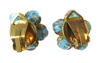 Vintage 1960s Italian Turquoise and Gold Murano Glass Earrings - Back - Thumbnail