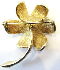 Benedikt NY Vintage 1950s Sapphire Rhinestone Gold Floral Pin - Back - Thumbnail