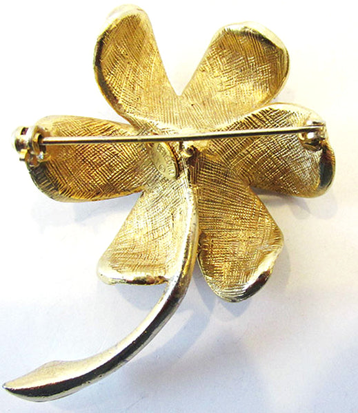 Benedikt NY Vintage 1950s Sapphire Rhinestone Gold Floral Pin - Back