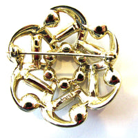 Vintage Lisner 1950s Designer Clear Rhinestone and Pearl Swirl Pin - Back - Thumbnail