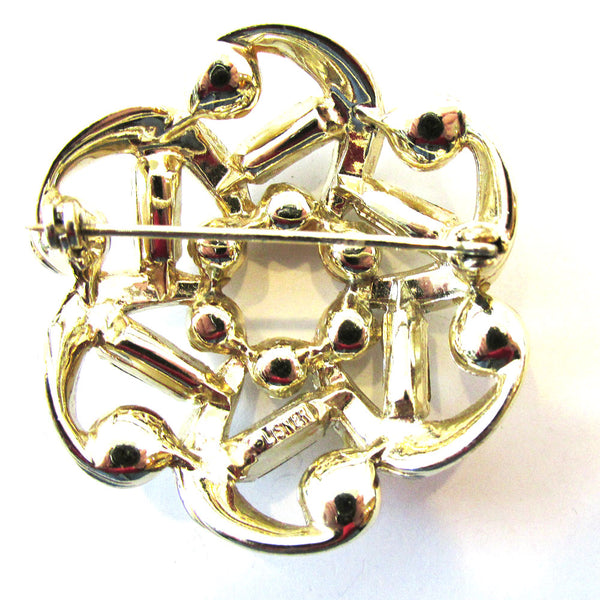 Lisner 1950s Vintage Mid-Century Diamante and Pearl Swirl Pin - Back