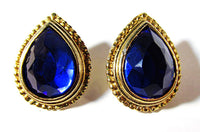 Vintage 1960s Sapphire-Blue Rhinestone Pierced Earrings - Front - Thumbnail