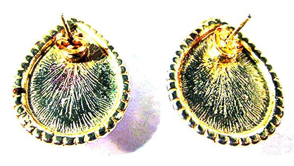Vintage 1960s Sapphire-Blue Rhinestone Pierced Earrings - Back