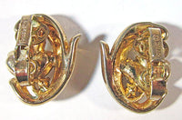 Crown Trifari Vintage 1950s Clear Rhinestone and Gold Floral Earrings - Back - Thumbnail