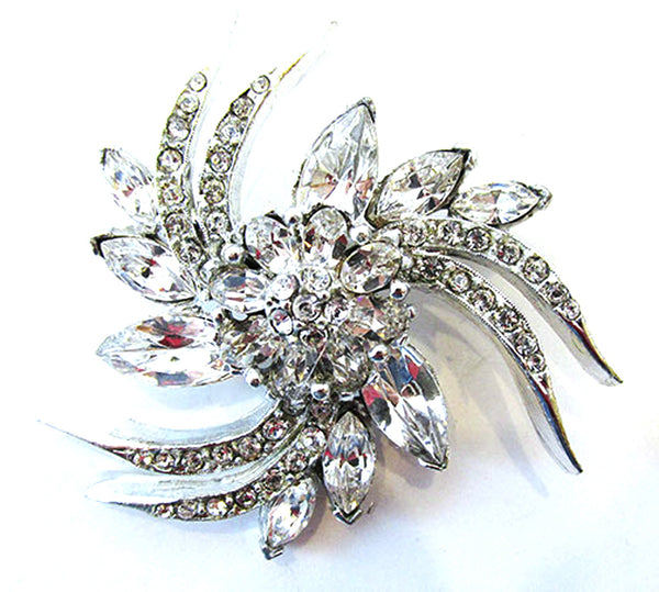 Signed Pell Vintage 1950s Clear Rhinestone Swirl Pin - Front