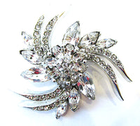 Signed Pell Vintage 1950s Clear Rhinestone Swirl Pin - Front - Thumbnail