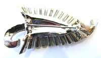 Vintage 1950s Clear and Aquamarine Rhinestone Silver Leaf Pin - Back - Thumbnail