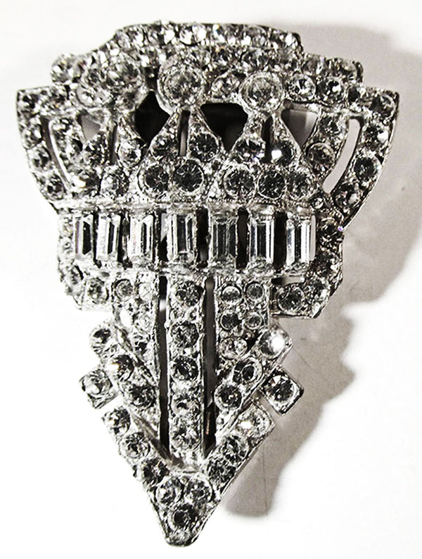 Vintage 1930s Art Deco Clear Rhinestone and Pot Metal Dress Clip - Front