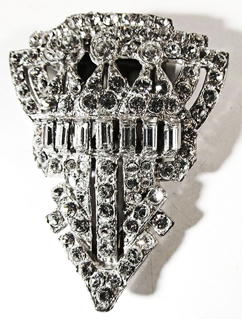 Vintage 1930s Art Deco Clear Rhinestone and Pot Metal Dress Clip - Front