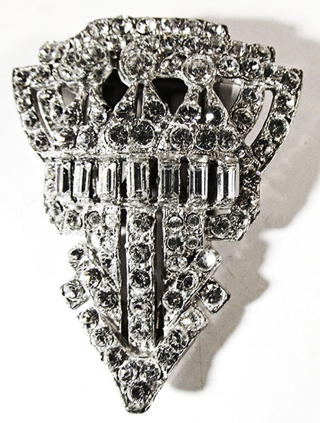 Vintage 1930s Art Deco Clear Rhinestone and Pot Metal Dress Clip - Front