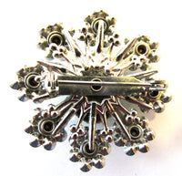 Vintage 1950s Emerald-Green Cabochon and Clear Rhinestone Floral Pin - Back - Thumbnail