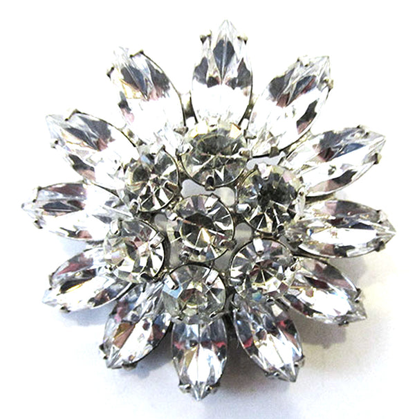 Signed Weiss Vintage 1950s Designer Clear Rhinestone Floral Pin - Front