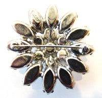 Signed Weiss Vintage 1950s Designer Clear Rhinestone Floral Pin - Back - Thumbnail