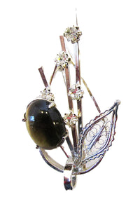 Vintage 1950s Tiger’s Eye Cabochon and Clear Rhinestone Pin