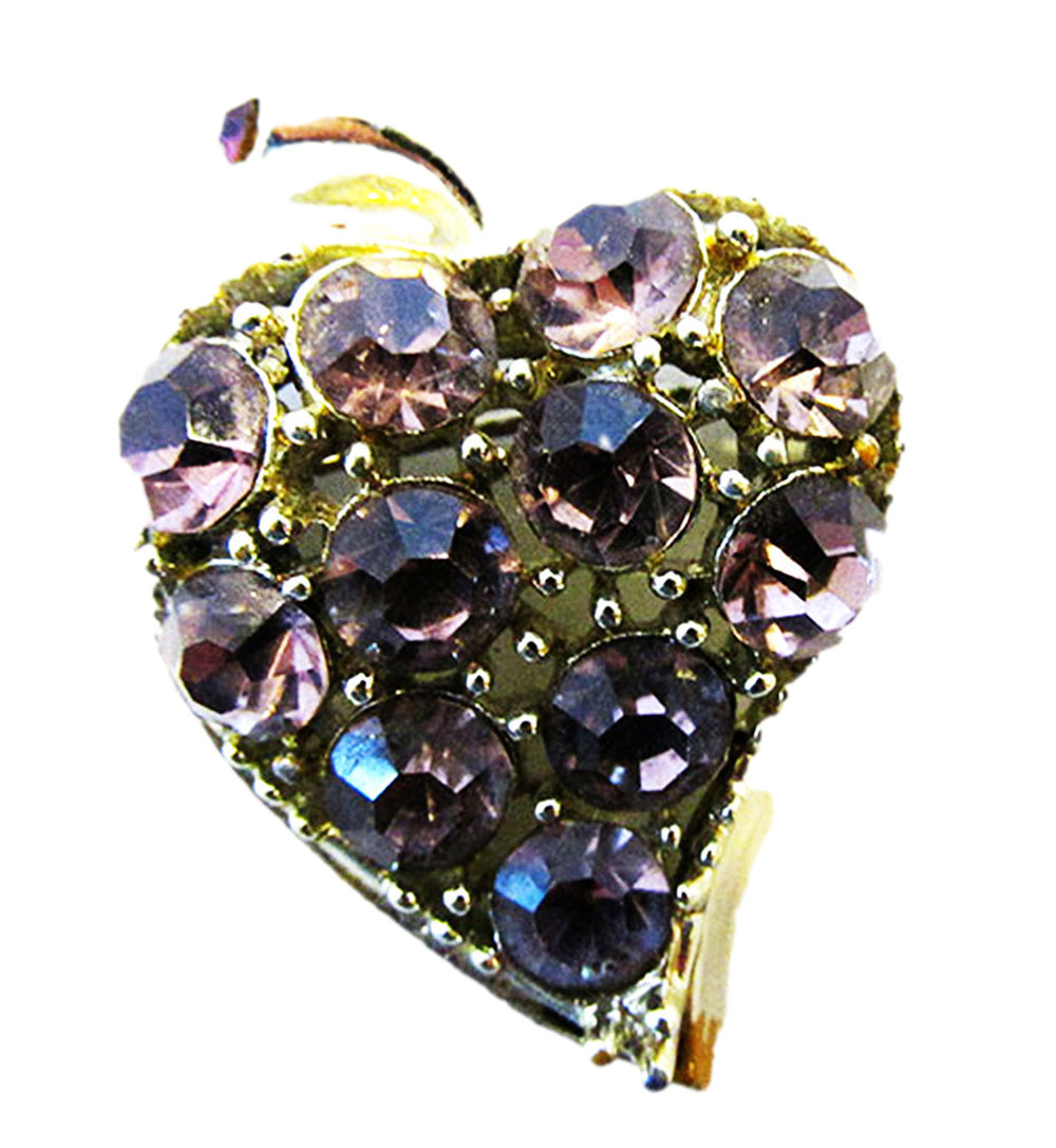Vintage 1950s Striking Amethyst Rhinestone Gold-Toned Leaf Pin