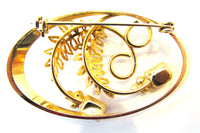 Vintage 1950s Pink and Clear Rhinestone Gold-Toned Oval Pin - Back - Thumbnail