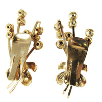 Vintage 1950s Amethyst Rhinestone and Gold-Toned Floral Earrings - Back - Thumbnail