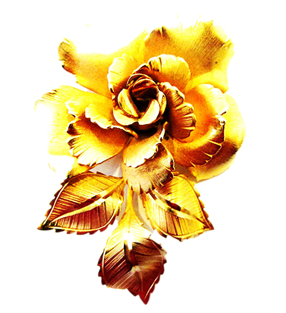 Magnificent Vintage 1950s Mid-Century Gold-Toned Rose Pin - Frot