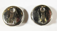 Vintage 1950s Teal Cabochon and Clear Rhinestone Clip-On Earrings - Back - Thumbnail
