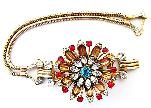Rare CoroCraft Pegasus 1940s Vintage Vermeil Rhinestone Bracelet - Front