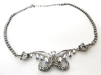 Vintage 1940s Sterling Silver Clear Rhinestone Necklace - Front - Thumbnail