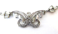Vintage 1940s Sterling Silver Clear Rhinestone Necklace - Close Up - Thumbnail