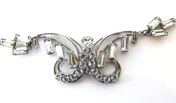 Vintage 1940s Sterling Silver Clear Rhinestone Necklace - Close Up