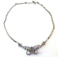 Vintage 1940s Sterling Silver Clear Rhinestone Necklace - Back - Thumbnail