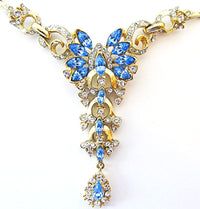 Exquisite Signed Coro Vintage 1940s Sapphire Blue Drop Necklace - Front Close Up - Thumbnail