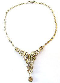 Exquisite Signed Coro Vintage 1940s Sapphire Blue Drop Necklace - Bck - Thumbnail