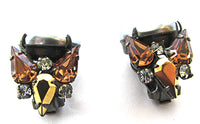 Vintage 1950s Grey Pearl, Topaz, Gold, and Clear Rhinestone Earrings - Side  - Thumbnail