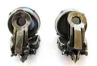 Vintage 1950s Grey Pearl, Topaz, Gold, and Clear Rhinestone Earrings - Back - Thumbnail