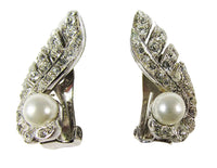 Rare Halbe Vintage 1940s Art Deco Style Rhinestone and Pearl Earrings - Front - Thumbnail