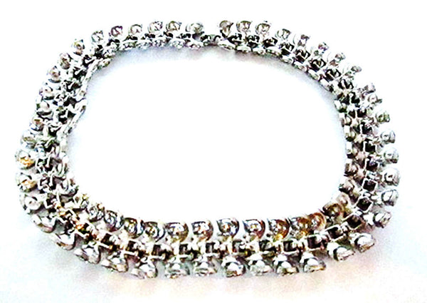 Vintage 1950s Clear Rhinestone and Silver Statement Necklace - Back