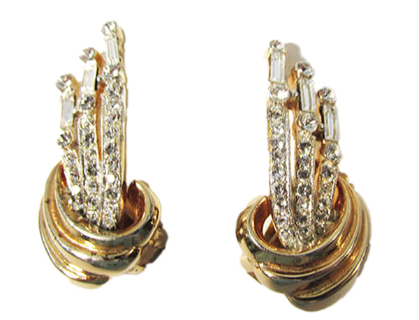 Rare Jeray Vintage 1940s Clear Rhinestone Gold-Toned Earrings
