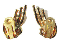 Rare Jeray Vintage 1940s Clear Rhinestone Gold-Toned Earrings - Thumbnail