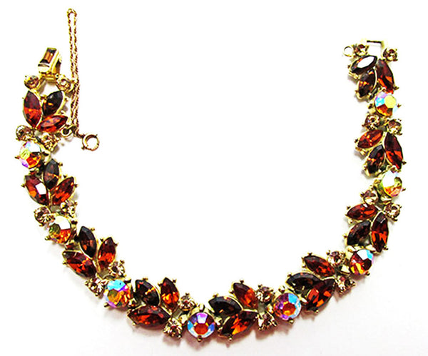 Signed Trifari 1950s Topaz and Citrine Rhinestone Floral Bracelet - Front