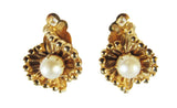 Vintage 1950s Ivory-Colored Pearl and Gold Clip-On Earrings - Front